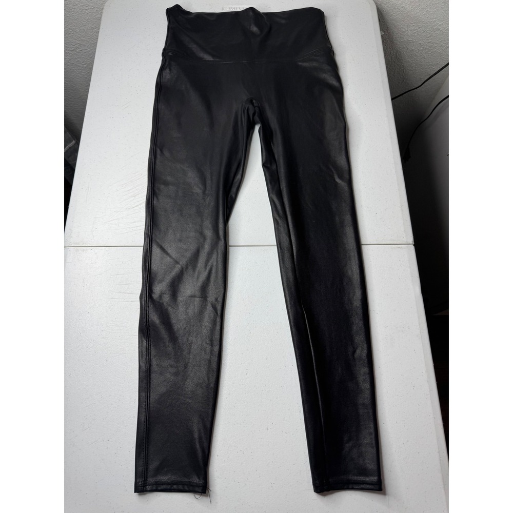 Spanx Faux Leather Leggings Black High Waisted Core Shaping Size Large L/G